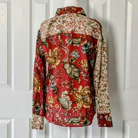 CINO Women's Button Down Long Sleeve Shirt Top Size S Red Floral Print - Picture 2 of 6